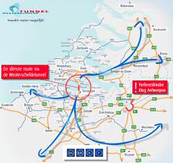 Op de tunnelsite worden diverse alternatieve routes gesuggereerd.